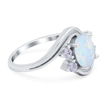 Swirl Oval Wedding Bridal Ring Lab Created White Opal 925 Sterling Silver